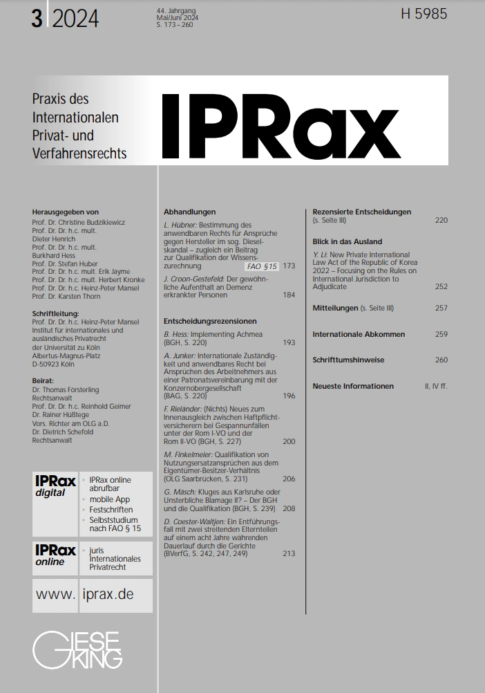 IPRax Praxis des Internationalen Privat- und Verfahrensrechts Studentenabo